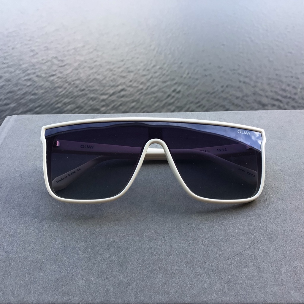 Quay Australia Polarized Nightfall White Shield Sunglasses With Purple Lenses